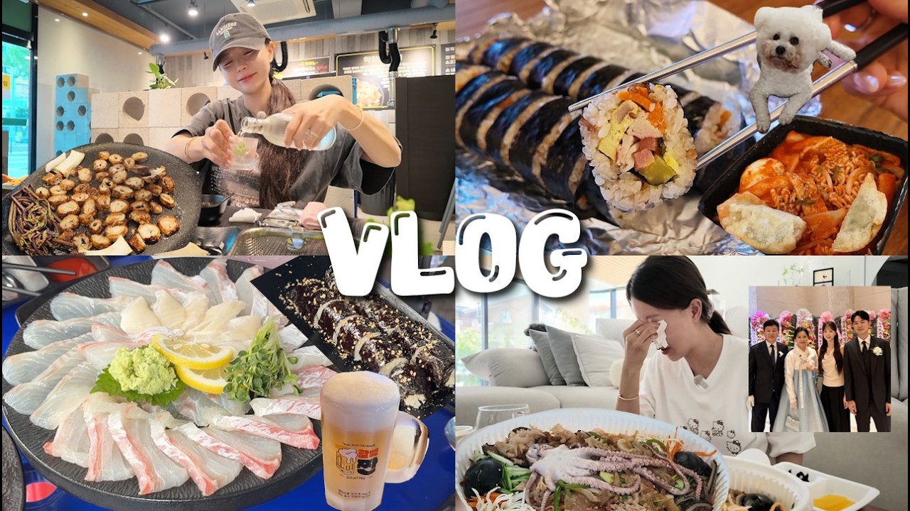 [먹방vlog] 환상의 안주때문에 술냄새 많이 나요 _ 오는정김밥+광어소금김밥+돼지막창+양장피+냉쫄면+해장쌀국수+등심구이+깍두기볶음밥