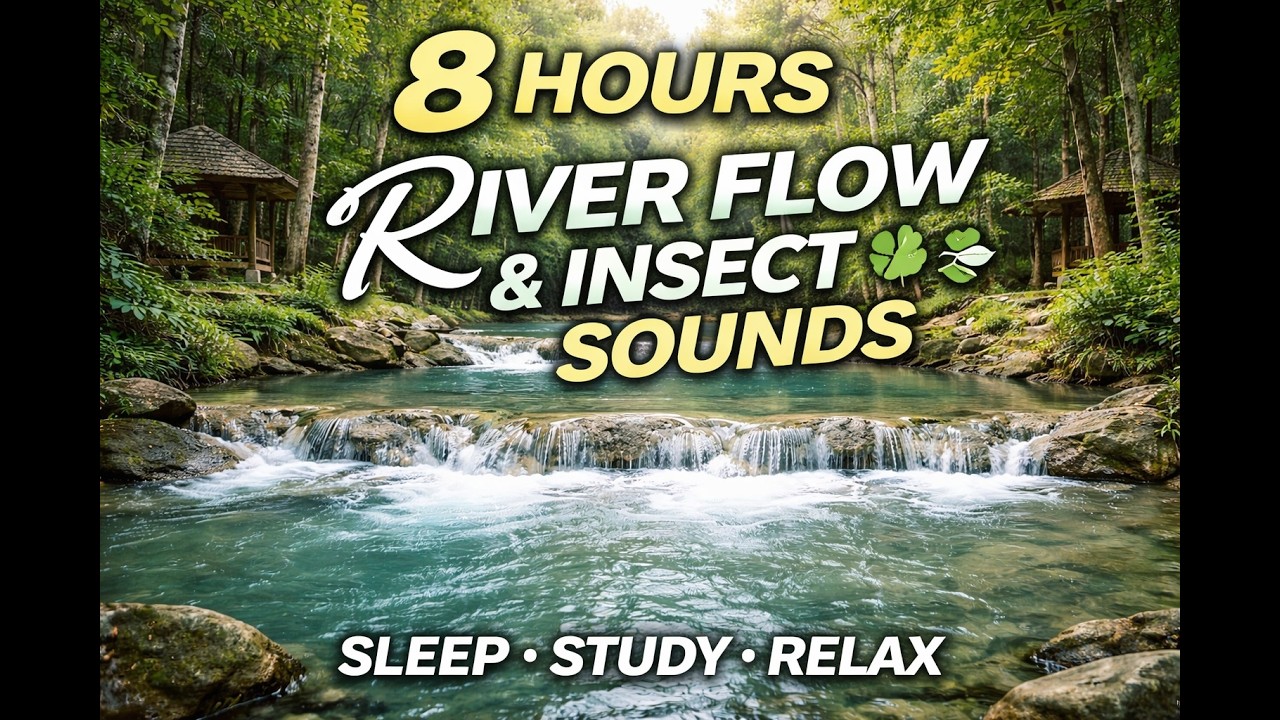 8 HOURS River Flow & Night Insect Sounds  Deep Sleep Nature ASMR (No Talking)
