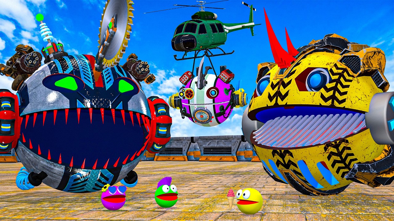 MS PACMAN & GREEN ROBOT PACMAN & YELLOW ROBOT PACMAN VS PACMAN ALIEN IN CITY