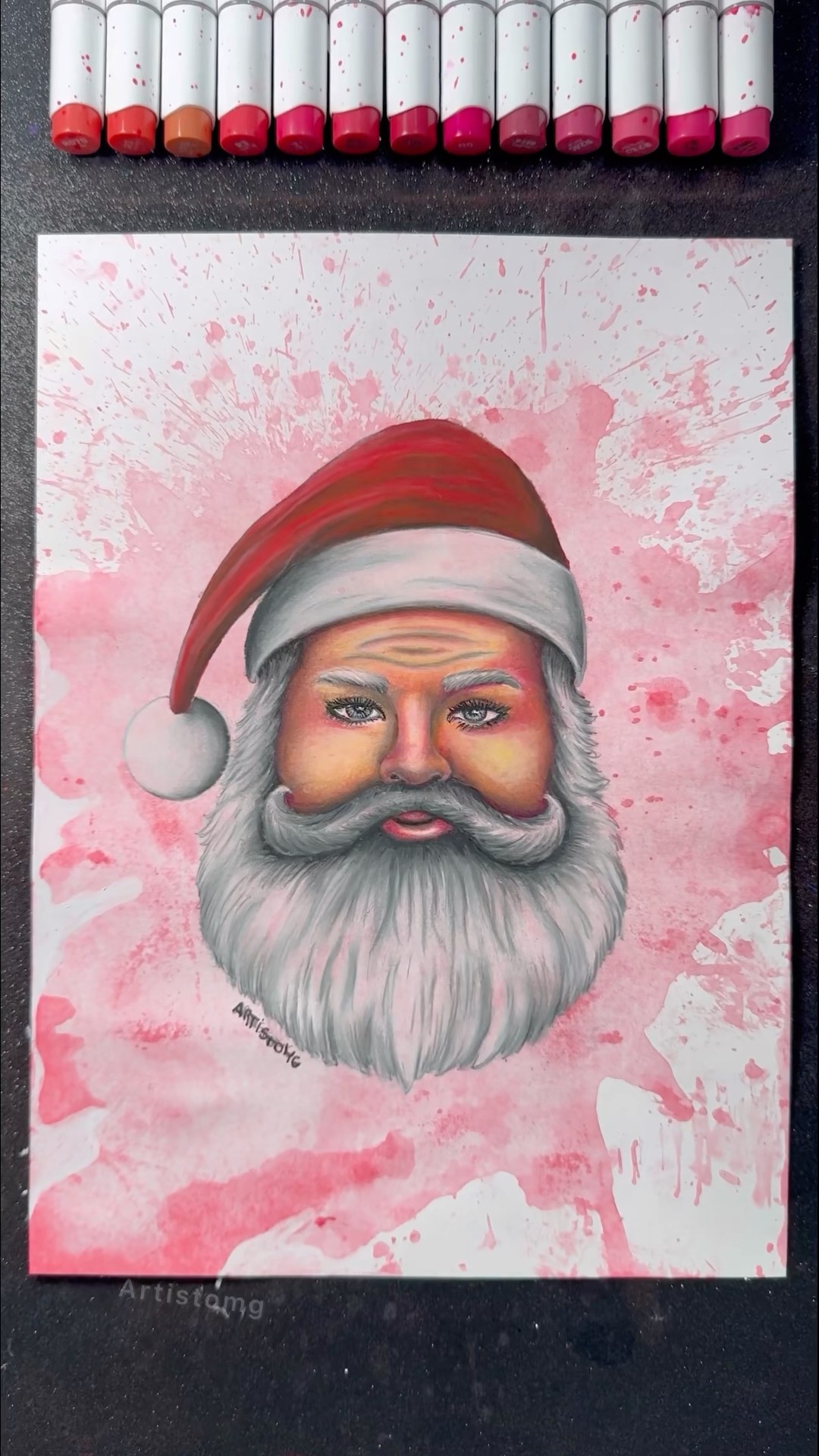 Stained Art with Red! ♥️ || Drawing Santa with Realistic Technique ✨?? #christmas #art #drawing