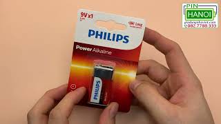 Pin Vuông 6F22 Philips Power Alkaline 9V 6Lr61 Chính Hãng Vỉ 1 Viên