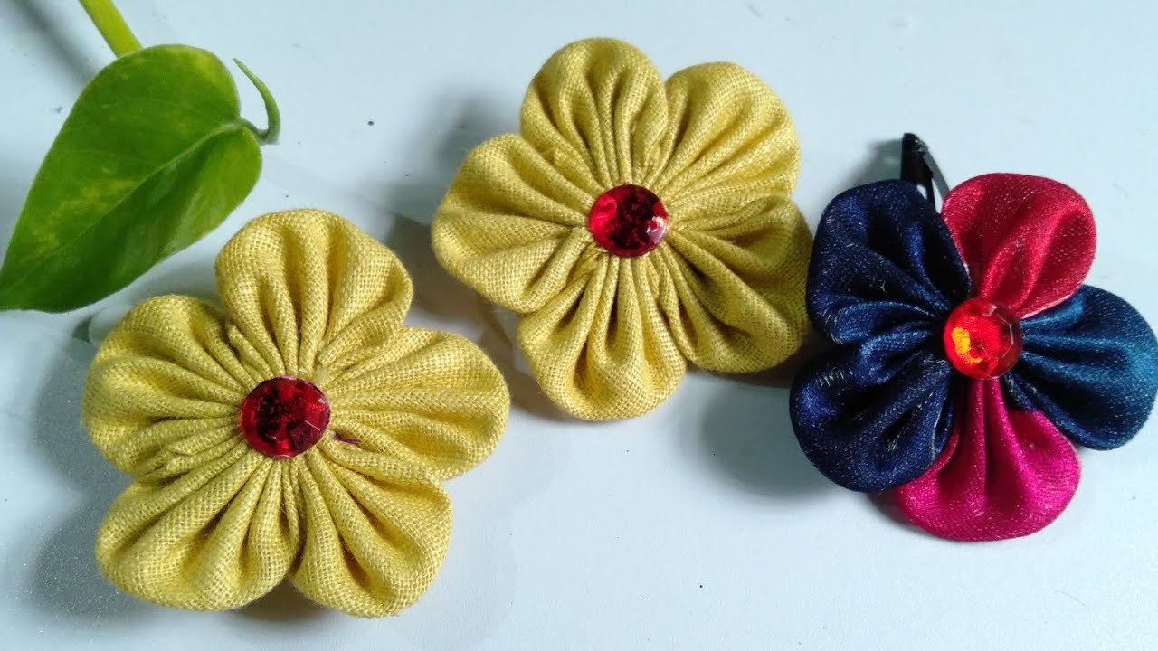 Easy handmade fabric flower How to make fabric flower Fabric hair