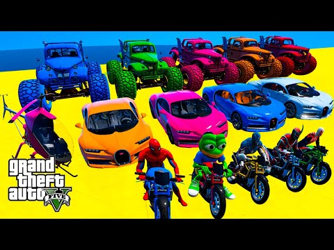 GTA V Spiderman Crazy Car Racing By Trevor! MEGA Ramp Jump Challenge