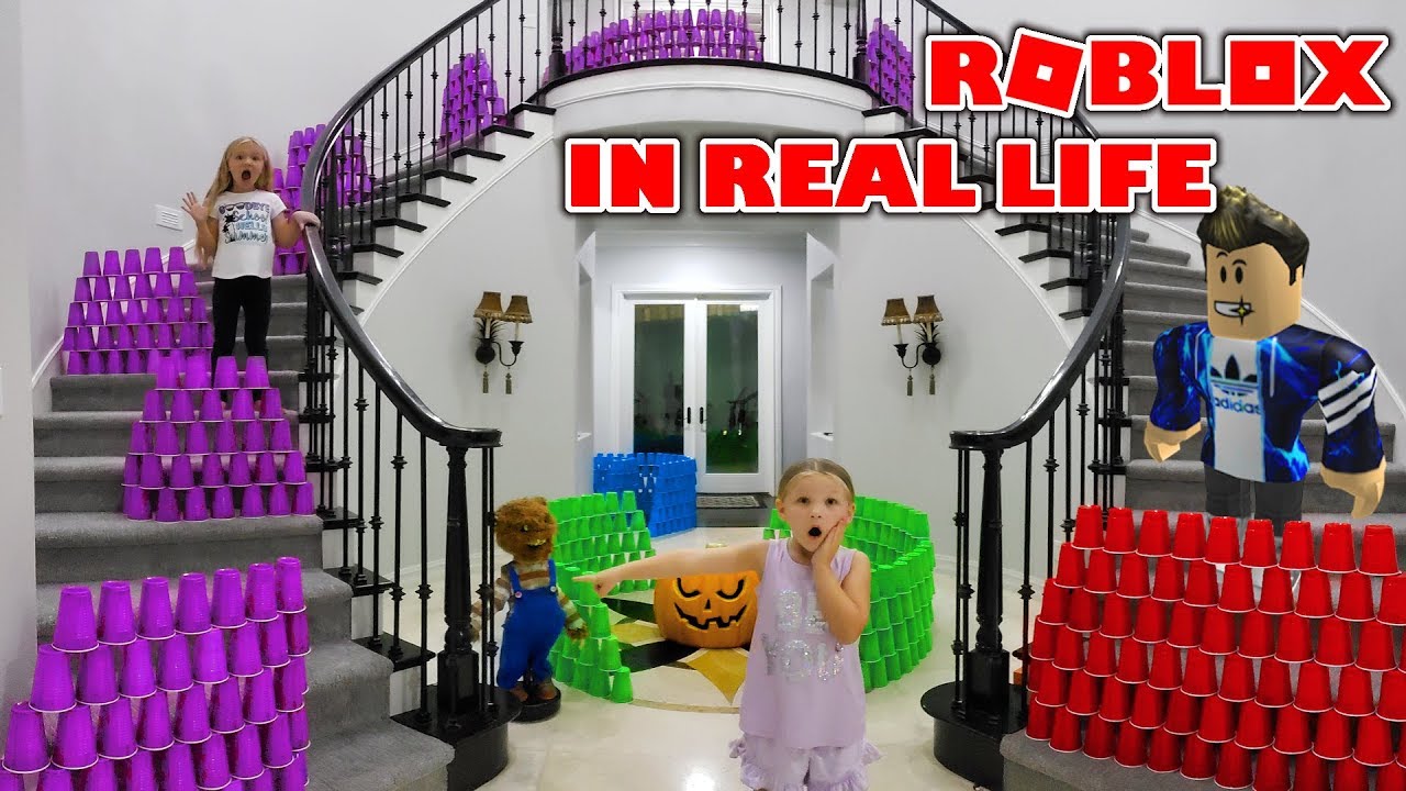 Giant Roblox Game In Real Life 2000 Plastic Cups Obstacle Course In Our House Youtube - triniti i look good roblox id