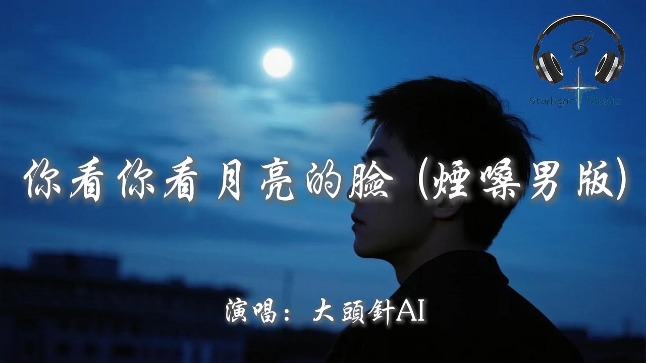 大頭針AI - 你看你看月亮的臉 (煙嗓男版)『月亮的臉偷偷的在改變 月亮的臉偷偷的在改變』【動態歌詞MV】