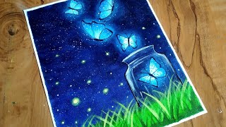 Easy Butterfly Night Scenery Drawing & Painting tutorial for beginners/ How to Paint Butterfly screenshot 2