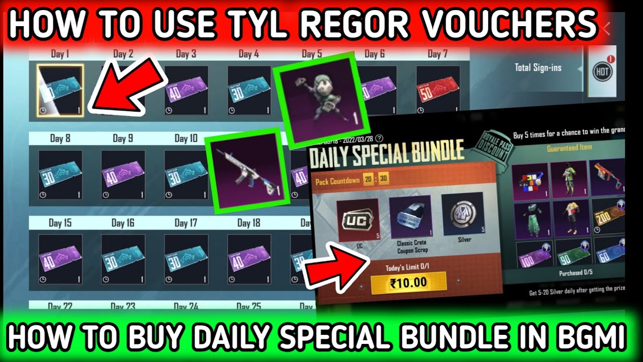 HOW TO USE TYL REGOR VOUCHER 🔥 BGMI DAILY SPECIAL BUNDLE PURCHASE 🔥 TYL REGOR SPIN OPENING BGMI
