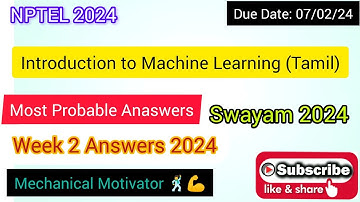 Introduction to Machine Learning (Tamil) | Week 2 Quiz | Assignment 2 Solution | NPTEL | SWAYAM 2024