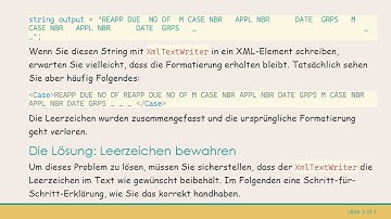 Wie man Leerzeichen beibehält in Strings mit XmlTextWriter.WriteString in C#