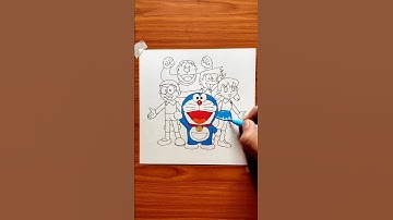 Doraemon drawing with doms brush pen🔥🔥 #shorts