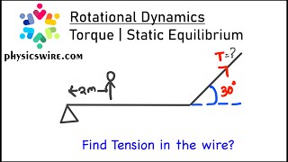 Torque Solved Example | Static Equilibrium | Find Tension in a Wire