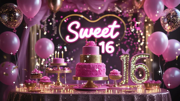Happy Birthday Sweet 16 Party Sparkling  Backdrop For 16th Birthday Party TV Screensaver B-DAY Decor