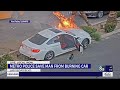 Las vegas police officer rescues driver from burning car along las vegas strip
