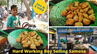 Hardworking 14 Year Old Boy Selling Nano Samosa on Street | Desi Style Samosa | Indian Street Food