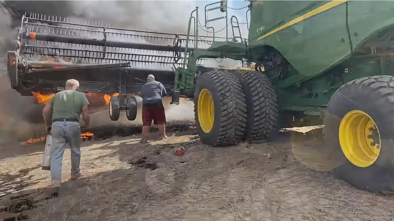 Combine fire. Half million dollar machine catches fire