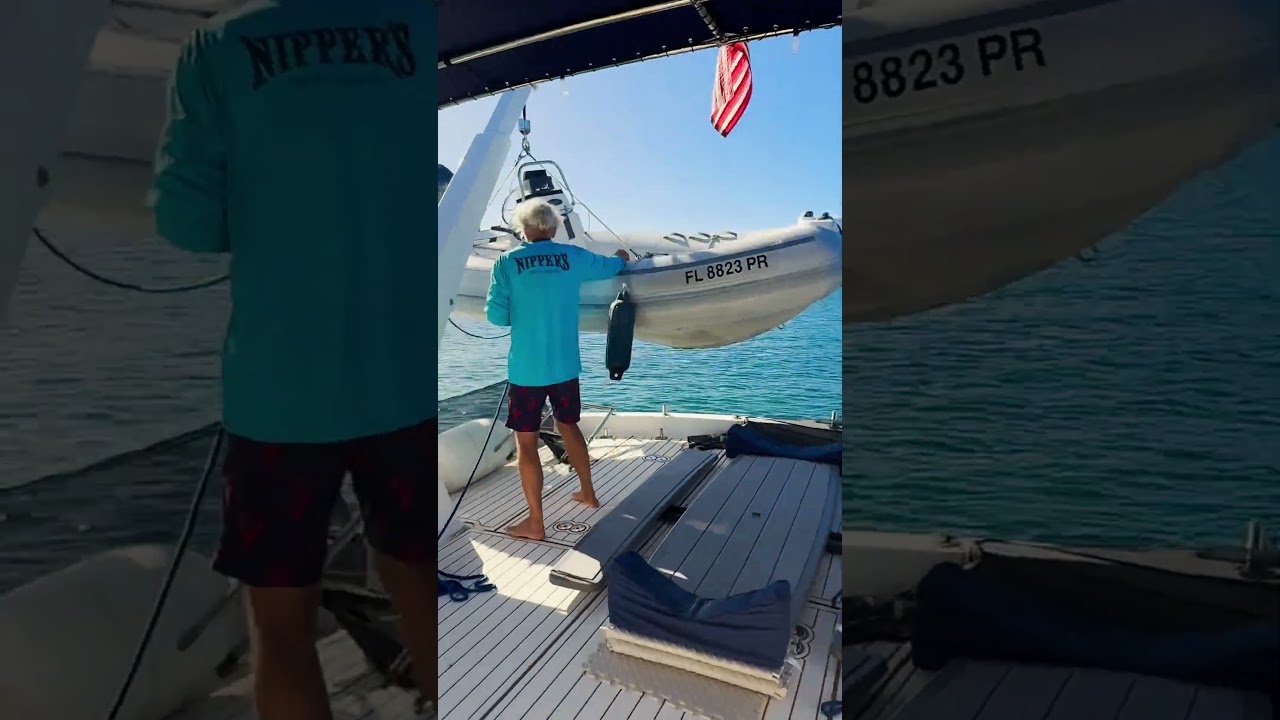 This is how we get the dinghy into the water in rolling seas! #boatlife #shorts
