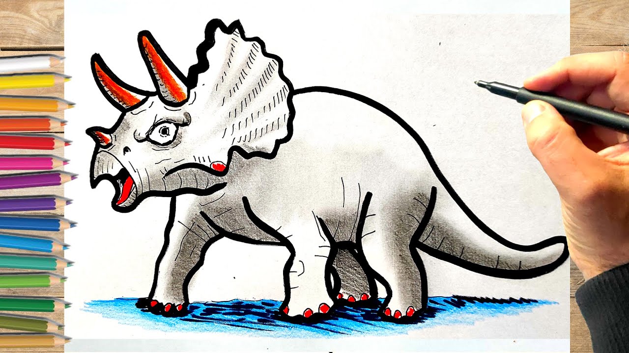 Comment dessiner un dinosaure triceratops dessin facile - YouTube