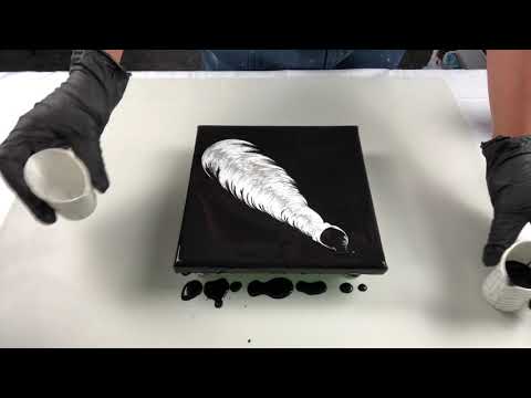 #31- ACRÍLICO FLUIDO DERRAMADO - Como Pintar uma PENA usando a Técnica do Beijo de Tintas !🎨