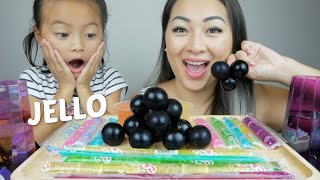 Japanese JELLO, Kyoho Grape Jelly, Noodle Stick Jelly & Fruit Cup Jello Mukbang | N.E Let's Eat