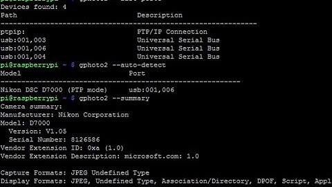 Test gPhoto2 on Raspberry Pi 2 + Nikon D7000 DSLR, in command line