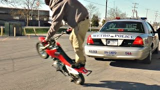 FUNNY 50CC WHEELIES BEHIND SQUAD CAR - PIT BIKE STUNTING