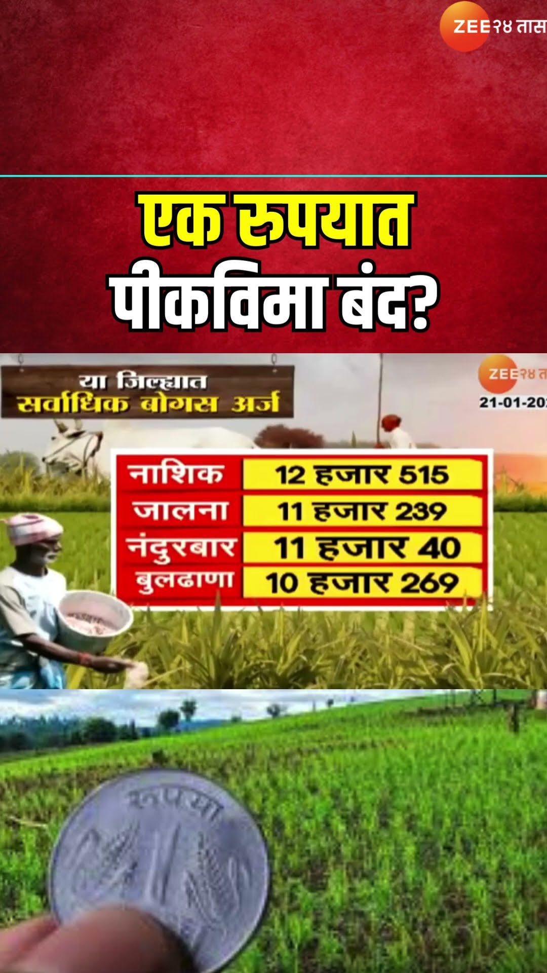 One Rupees Peek Vima | एक रुपयात पीकविमा बंद? पिकविम्यासाठी १०० रुपये घेण्याचीही सूचना | Zee24Taas