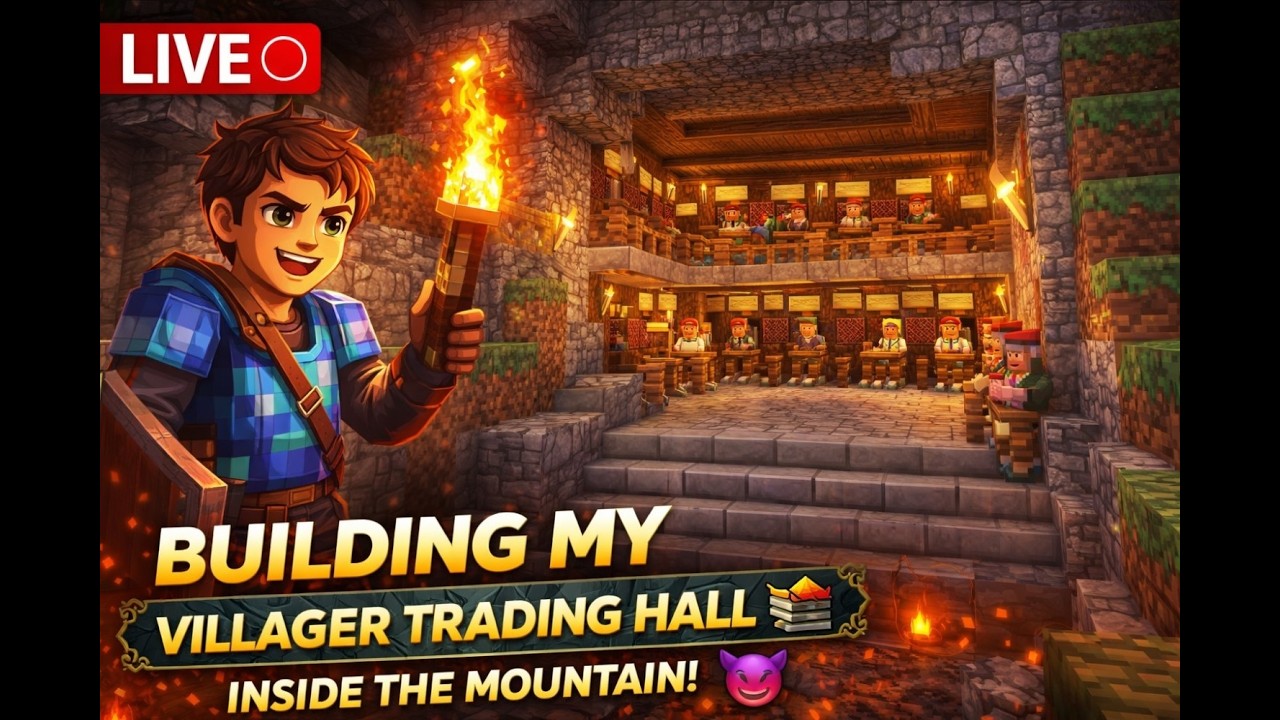 🔴 Minecraft LIVE | Building a Villager Trading Hall Inside the Mountain ...