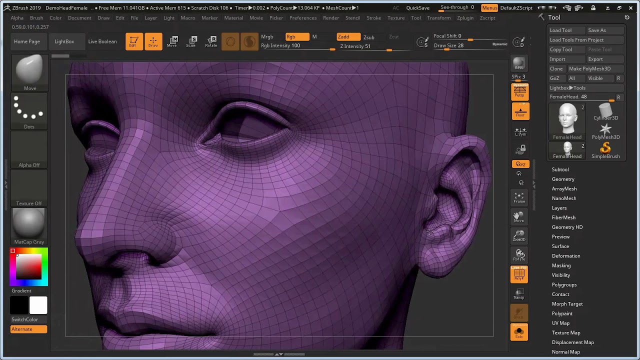 sculpting in zbrush 2019