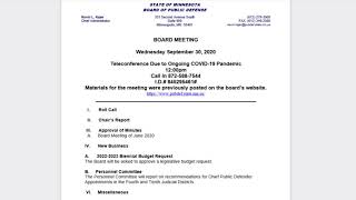 MN Board of Public Defense - September 30, 2020
