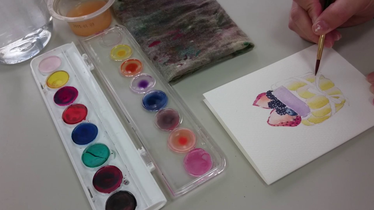 朵麗手繪 Doris Drawing【雄獅粉餅水彩水果塔】畫法示範 Use watercolor to drawing cake - YouTube