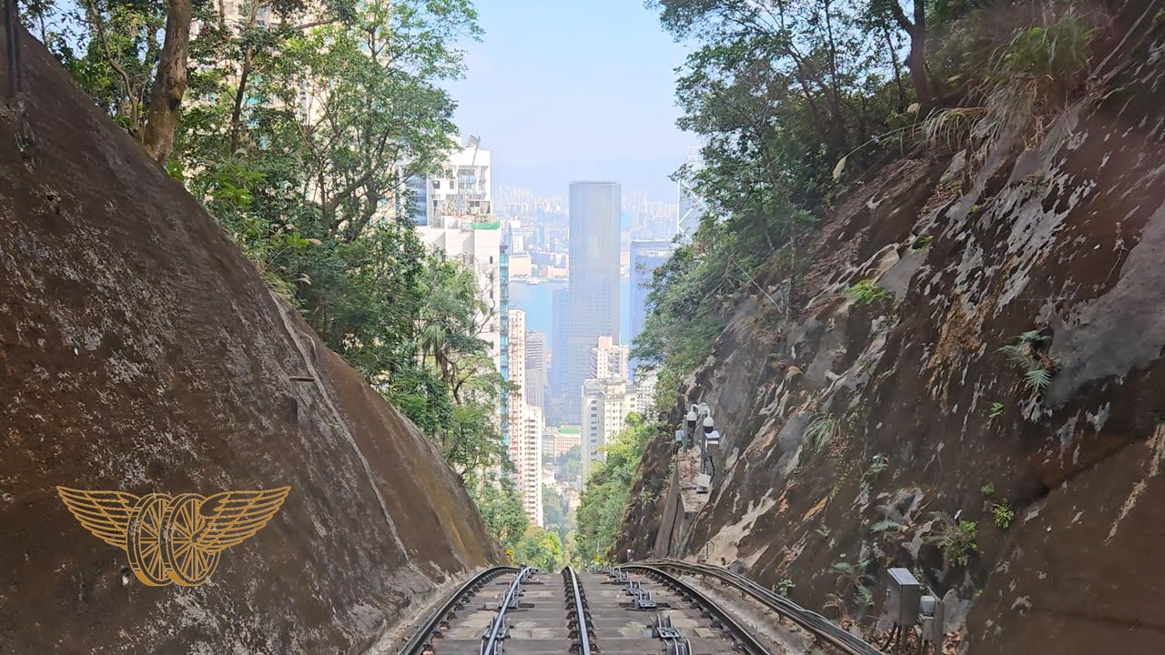 Hong Kong Peak Tram Downhill Front View!! The Peak Terminus to Central Terminus