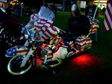 Red, White and Blue Harley with Boogey Lights