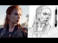 RETRATOS A GRAFITO EN MENOS DE 1 HORA - Black Widow 2020 | Metodo Loomis | Dibujos realistas
