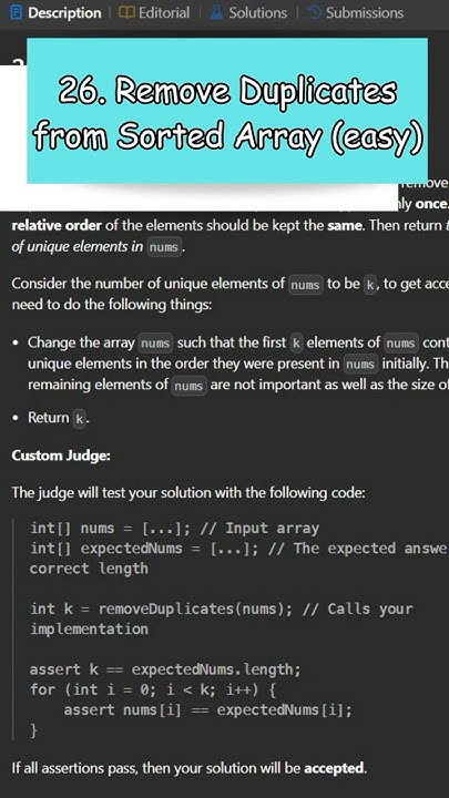 26. Remove Duplicates from Sorted Array (Easy) #coding #leetcode # ...