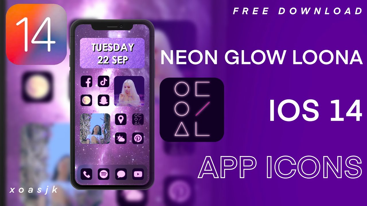 Free Purple Neon Glow Loona Ios 14 Android Home Screen Kpop App Icons Xoasjk Art Youtube