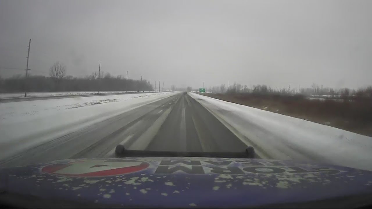 Icy road conditions in central Ohio - YouTube