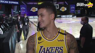 Kyle Kuzma gets the ball from AD, then sinks the game-winning three for Lakers against the Nuggets