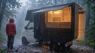 Cozy Gaming Car Camping in Heavy Rain | My Handmade Kei Truck Camper screenshot 3
