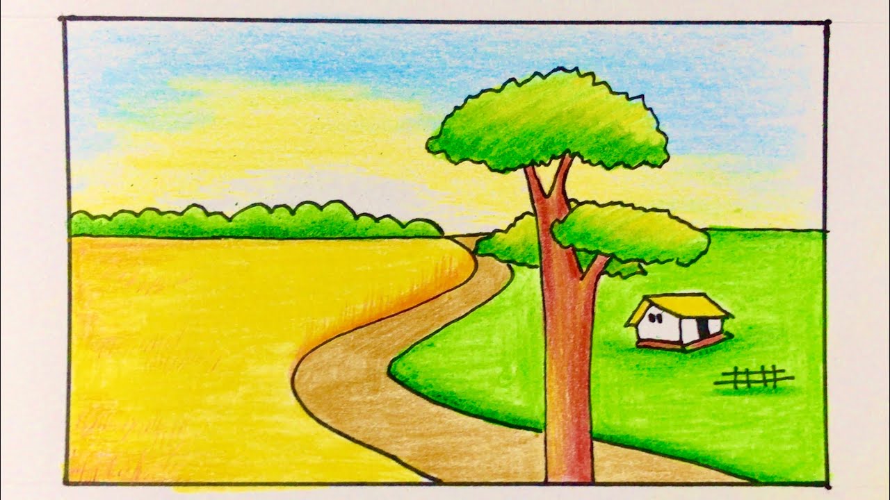Hướng dẫn vẽ tranh đề tài phong cảnh lớp 7 đẹp và đơn giản | how to draw  beautiful scenery - YouTube