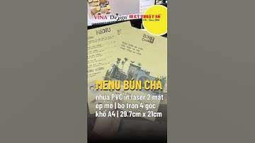 In menu nhựa PVC chống nước dạng tấm cầm tay quán bún chả - In Kỹ Thuật Số Since 2006