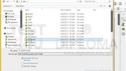 Save the document using the name test1 in IL-ates\LO_Writer folder on the desktop.