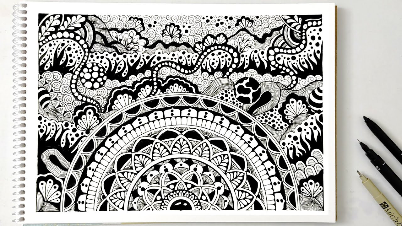 Zentangle landscape , zentangle art mandala drawing , zendala art step