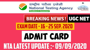 NTA UGC NET ADMIT CARD SEPTEMBER 2020 | BY Exam Talentes
