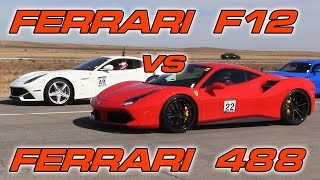 R1motorsport twin turbo v8 ferrari 488 gtb vs v12 f12 berlinetta at
@shifts3ctor's 1/2 mile racing event in california sponsored by
@speedsociety the...