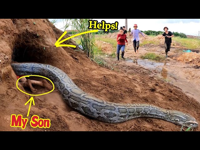 Brave Girl Screaming for Help as Her Son is Attacked by a Giant Snake | Mike Vlogs class=