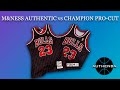 Michael Jordan Bulls 96/97 Pro-Cut Champion vs Mitchell & Ness Authentic pinstripe jersey comparison