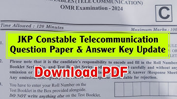 Jkp constable Telecommunication Question Paper 2024 | Answer Key Update | Download PDF JKP