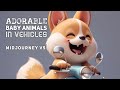 Midjourney niji 5 prompts for adorable 3d animals in vehicles