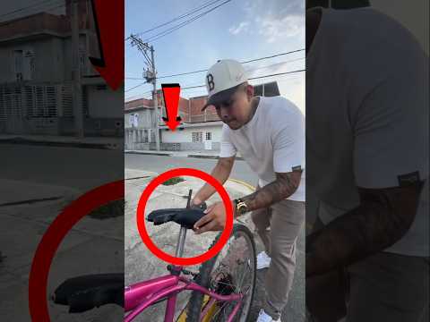 وضع سيخ حديد داخل كرسي الدراجه وعندما ركب الص