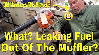 Stihl BG56c Handheld Blower Leaking Fuel Out Of Muffler!